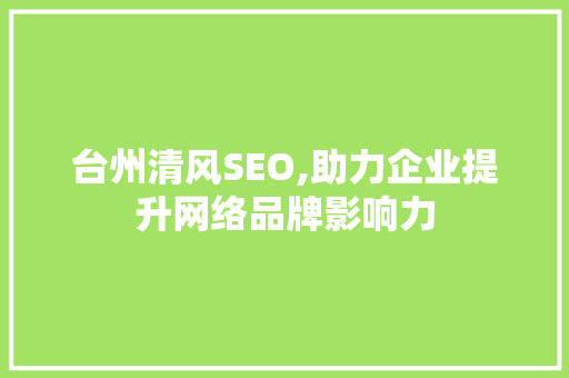台州清风SEO,助力企业提升网络品牌影响力