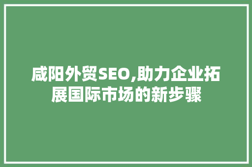咸阳外贸SEO,助力企业拓展国际市场的新步骤