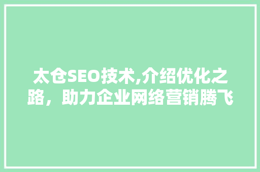 太仓SEO技术,介绍优化之路，助力企业网络营销腾飞