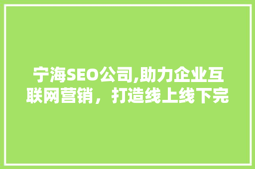宁海SEO公司,助力企业互联网营销，打造线上线下完美融合
