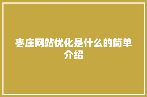 枣庄网站优化是什么的简单介绍