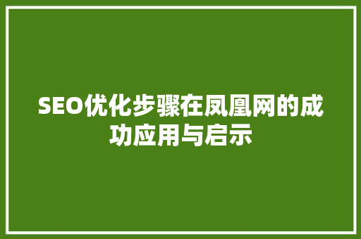 SEO优化步骤在凤凰网的成功应用与启示