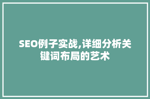 SEO例子实战,详细分析关键词布局的艺术 SEO例子实战,详细分析关键词布局的艺术 百度SEO