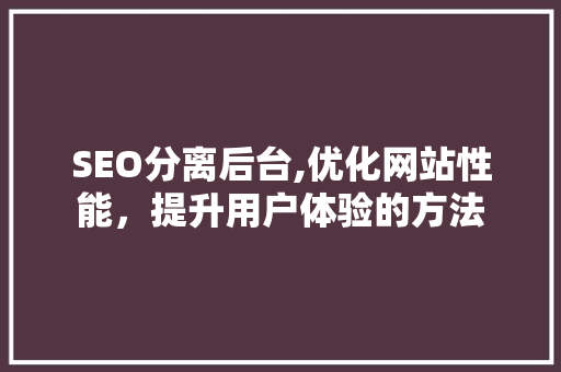 SEO分离后台,优化网站性能，提升用户体验的方法