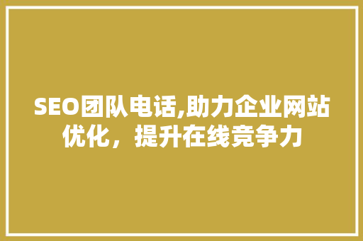 SEO团队电话,助力企业网站优化，提升在线竞争力 SEO团队电话,助力企业网站优化，提升在线竞争力 百度SEO