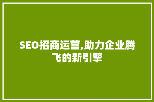 SEO招商运营,助力企业腾飞的新引擎 SEO招商运营,助力企业腾飞的新引擎 必应SEO