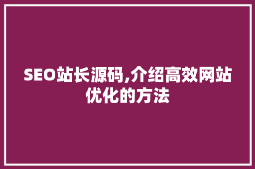 SEO站长源码,介绍高效网站优化的方法 SEO站长源码,介绍高效网站优化的方法 SEO关键词