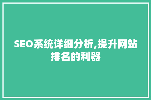 SEO系统详细分析,提升网站排名的利器 SEO系统详细分析,提升网站排名的利器 SEO关键词