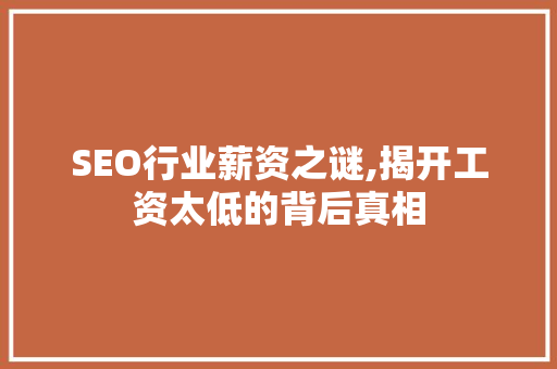 SEO行业薪资之谜,揭开工资太低的背后真相 SEO行业薪资之谜,揭开工资太低的背后真相 神马SEO