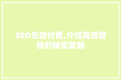 SEO见效付费,介绍高效营销的秘密武器 SEO见效付费,介绍高效营销的秘密武器 网站建设公司