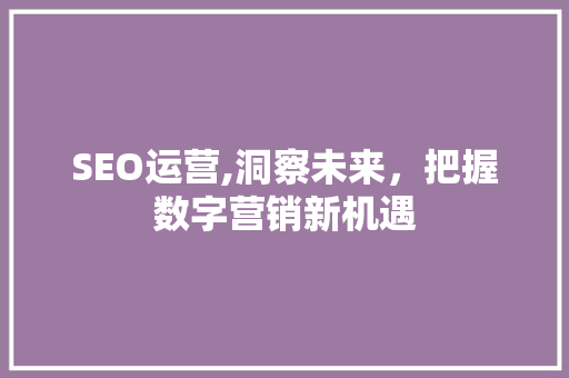 SEO运营,洞察未来，把握数字营销新机遇 SEO运营,洞察未来，把握数字营销新机遇 SEO关键词