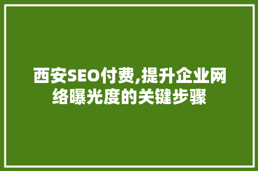 西安SEO付费,提升企业网络曝光度的关键步骤 西安SEO付费,提升企业网络曝光度的关键步骤 百度SEO