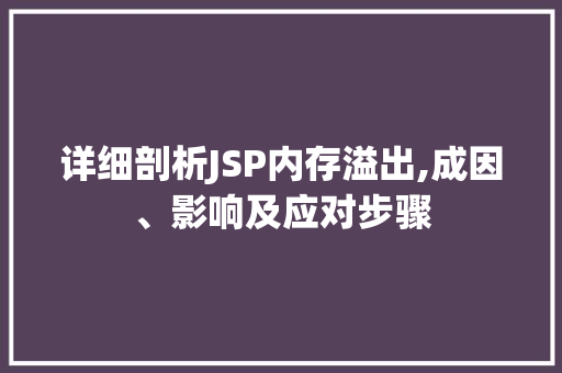 详细剖析JSP内存溢出,成因、影响及应对步骤
