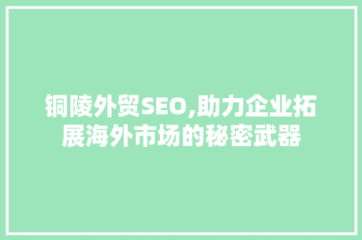 铜陵外贸SEO,助力企业拓展海外市场的秘密武器