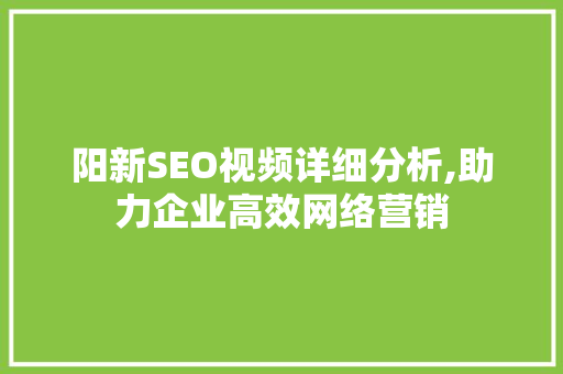 阳新SEO视频详细分析,助力企业高效网络营销
