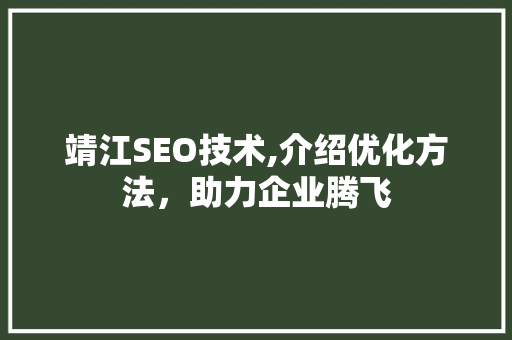 靖江SEO技术,介绍优化方法，助力企业腾飞
