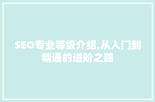 SEO专业等级介绍,从入门到精通的进阶之路 SEO专业等级介绍,从入门到精通的进阶之路 百度SEO