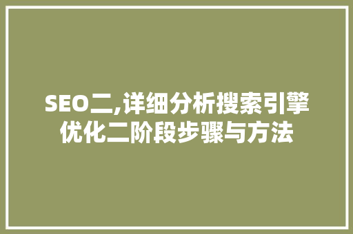 SEO二,详细分析搜索引擎优化二阶段步骤与方法 SEO二,详细分析搜索引擎优化二阶段步骤与方法 百度SEO