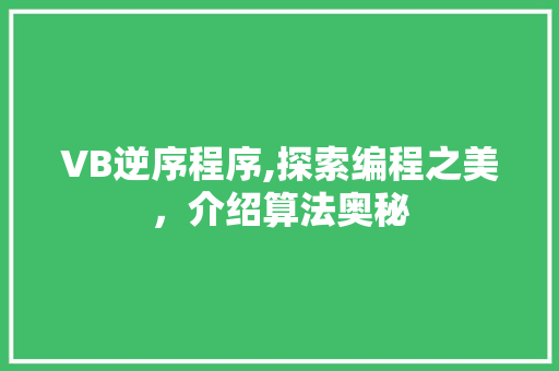 VB逆序程序,探索编程之美，介绍算法奥秘
