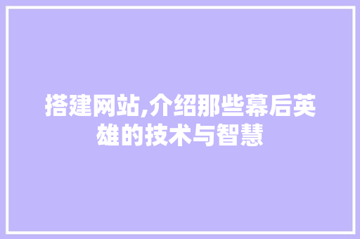 搭建网站,介绍那些幕后英雄的技术与智慧 搭建网站,介绍那些幕后英雄的技术与智慧 网站建设公司