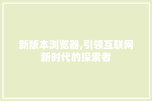 新版本浏览器,引领互联网新时代的探索者