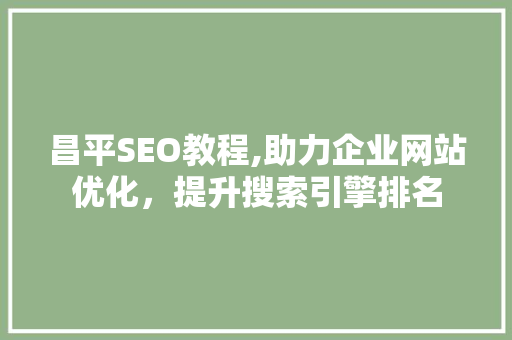 昌平SEO教程,助力企业网站优化，提升搜索引擎排名