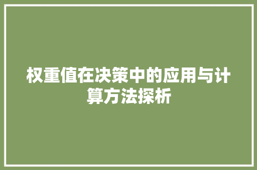 权重值在决策中的应用与计算方法探析