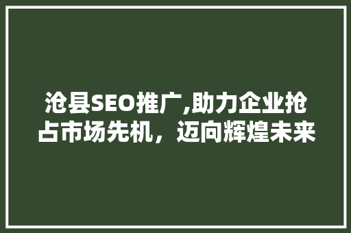 沧县SEO推广,助力企业抢占市场先机，迈向辉煌未来 沧县SEO推广,助力企业抢占市场先机，迈向辉煌未来 搜狗SEO