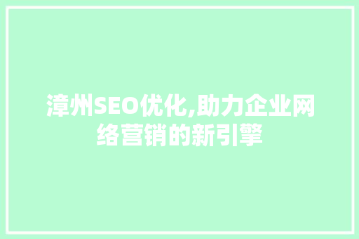 漳州SEO优化,助力企业网络营销的新引擎