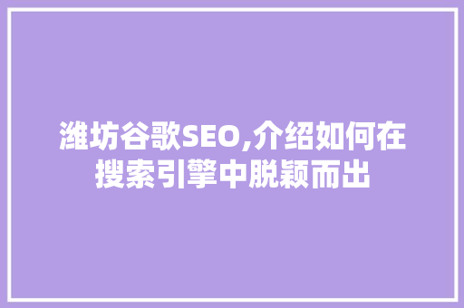 潍坊谷歌SEO,介绍如何在搜索引擎中脱颖而出 潍坊谷歌SEO,介绍如何在搜索引擎中脱颖而出 搜狗SEO