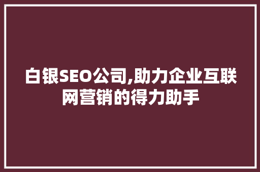 白银SEO公司,助力企业互联网营销的得力助手