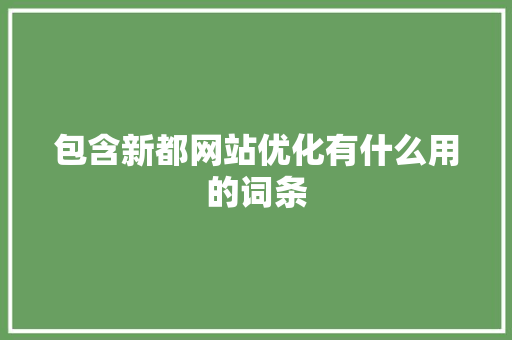 包含新都网站优化有什么用的词条
