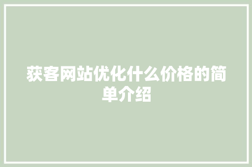 获客网站优化什么价格的简单介绍