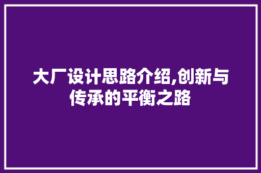 大厂设计思路介绍,创新与传承的平衡之路