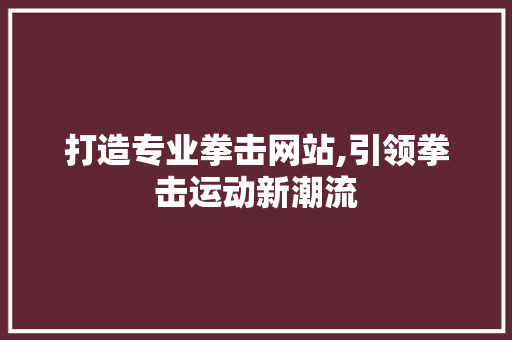 打造专业拳击网站,引领拳击运动新潮流