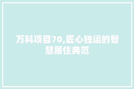 万科项目70,匠心独运的智慧居住典范